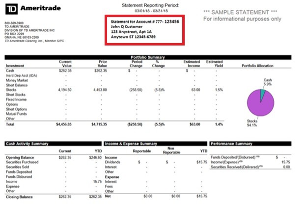 A TD ameritrade sample statement 